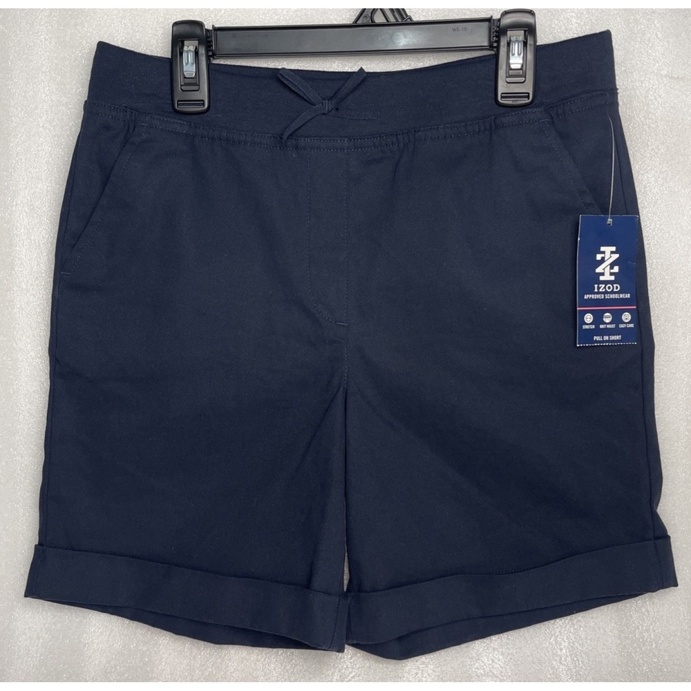 IZOD Navy Blue Girls Uniform Stretch Pull On Shorts Size 10.5 Plus NEW